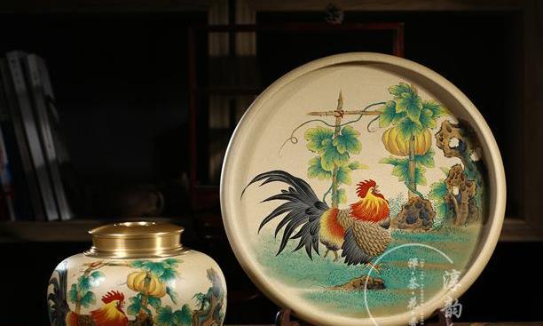 挂盘茶叶罐：鸡年吉祥又如意，彩绘爱礼送一起